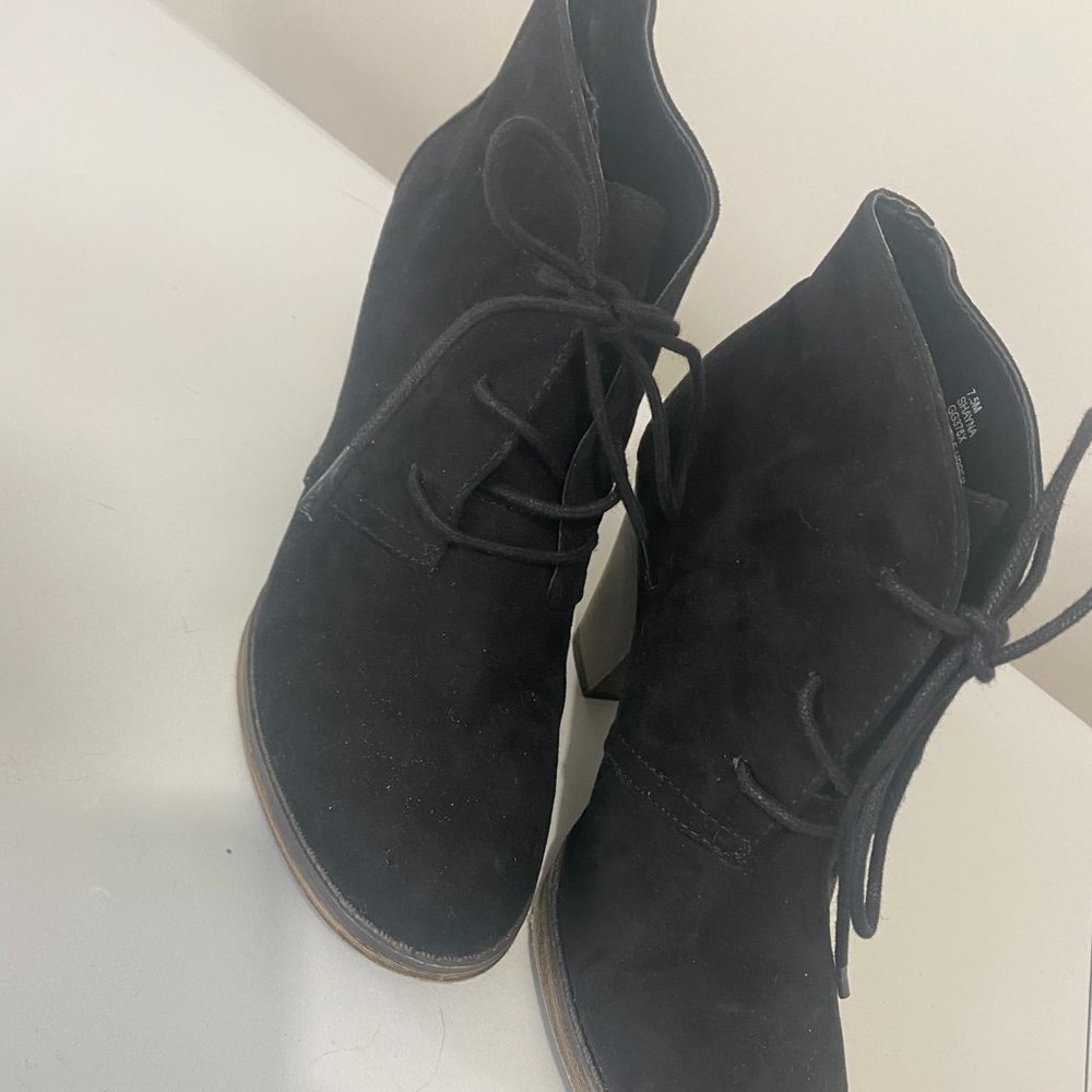 Mia Shayna Boots Stacked Heel Lace Up Faux Suede Man Made